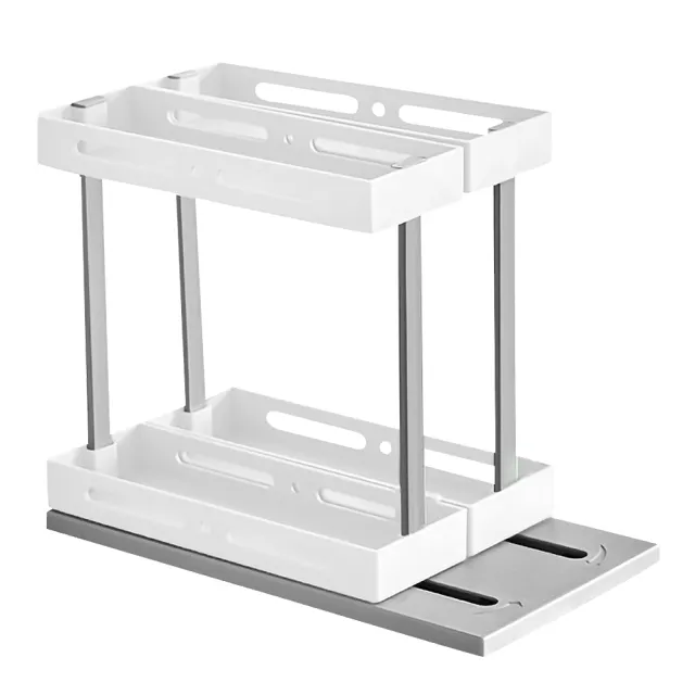 【隨心所欲】廚房雙層拉伸旋轉收納架 調味料收納架 抽屜置物架(旋轉收納架 置物架 雙層收納架)