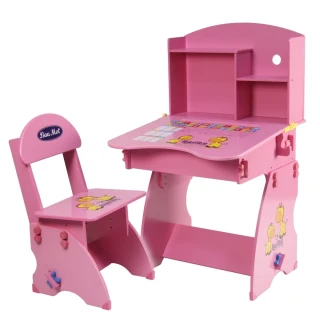 【寶盟BAUMER】第三代 防夾手木質兒童升降成長書桌椅(桃粉紅)