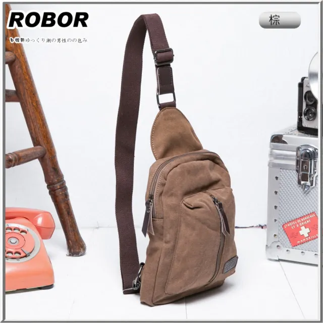 【ROBOR】雙11 貝隆風格帆布包單肩包(棕色)