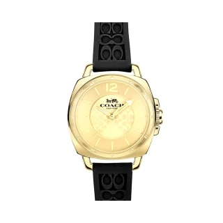 【COACH】C LOGO立體浮雕橡膠錶帶女士腕錶-黑色(買就送璀璨水晶觸控筆)