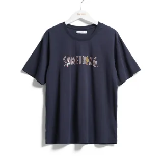 【SOMETHING】女裝 牛仔LOGO短袖T恤(丈青色)