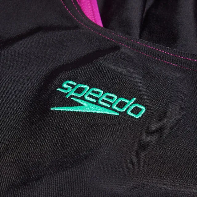 【SPEEDO】女 運動連身泳裝 Colourblock(黑/粉紫/綠)