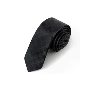 【拉福】格紋6cm窄版領帶拉鍊領帶(黑色)