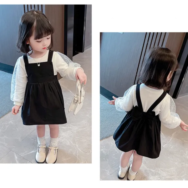 【安朵童舖】現貨韓版女童長袖時尚兩件式套裝兒童童裝碎花吊帶裙兒童女童吊帶長袖上衣(013)