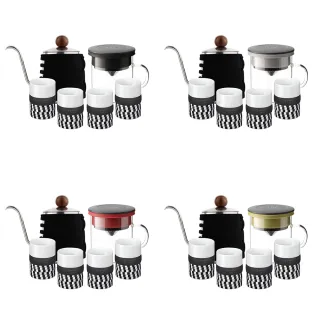 【PO:】手沖咖啡玻璃杯組(手沖壺-黑/咖啡杯350ml/濃縮咖啡四件組-馬賽克款)(多色可選)