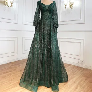 【女神婚紗禮服】極致大氣澎袖奢華宴會晚禮服 LA71056 綠色(頒獎禮服 敬酒服)