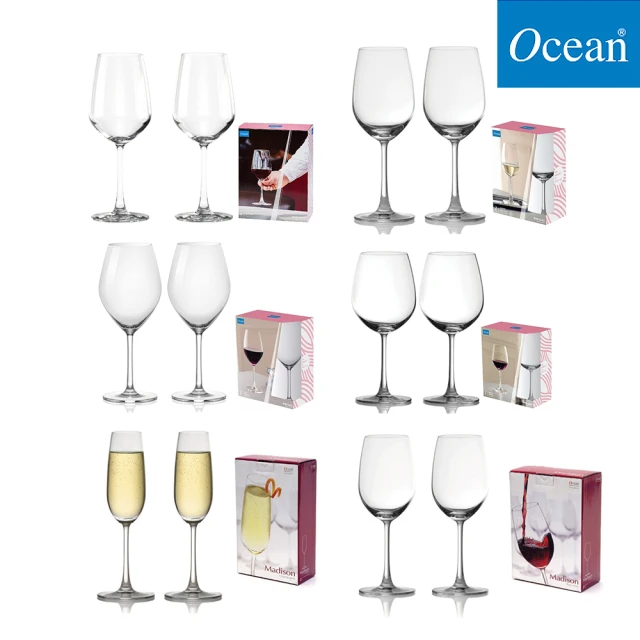 【Ocean】無鉛透亮酒杯 2入禮盒組 6款任選(紅酒杯 白酒杯 香檳杯 禮盒組)