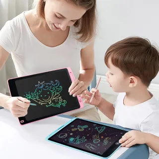 2入組 12吋彩色液晶電子紙手寫板 兒童繪畫塗鴉板 留言板(無藍光輻射 防刪鎖 無紙繪圖)