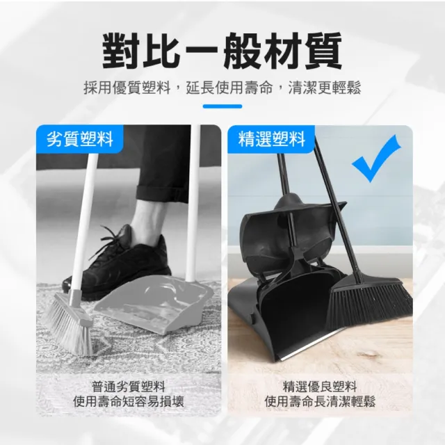 【HOME+】掃把畚斗組 掃除用具 軟毛掃把 輕鬆去除毛髮 可折疊收納 B-HQ0806(掃把畚箕 家用掃把)