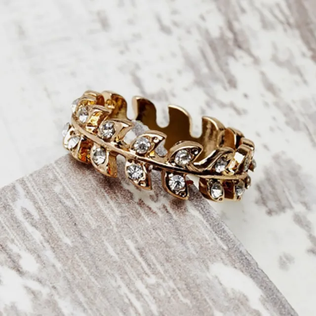 【SHASHI】紐約品牌 Amelia 鑲鑽葉子圓形戒指 小寬版 925純銀鑲18K金(鑲鑽葉子)