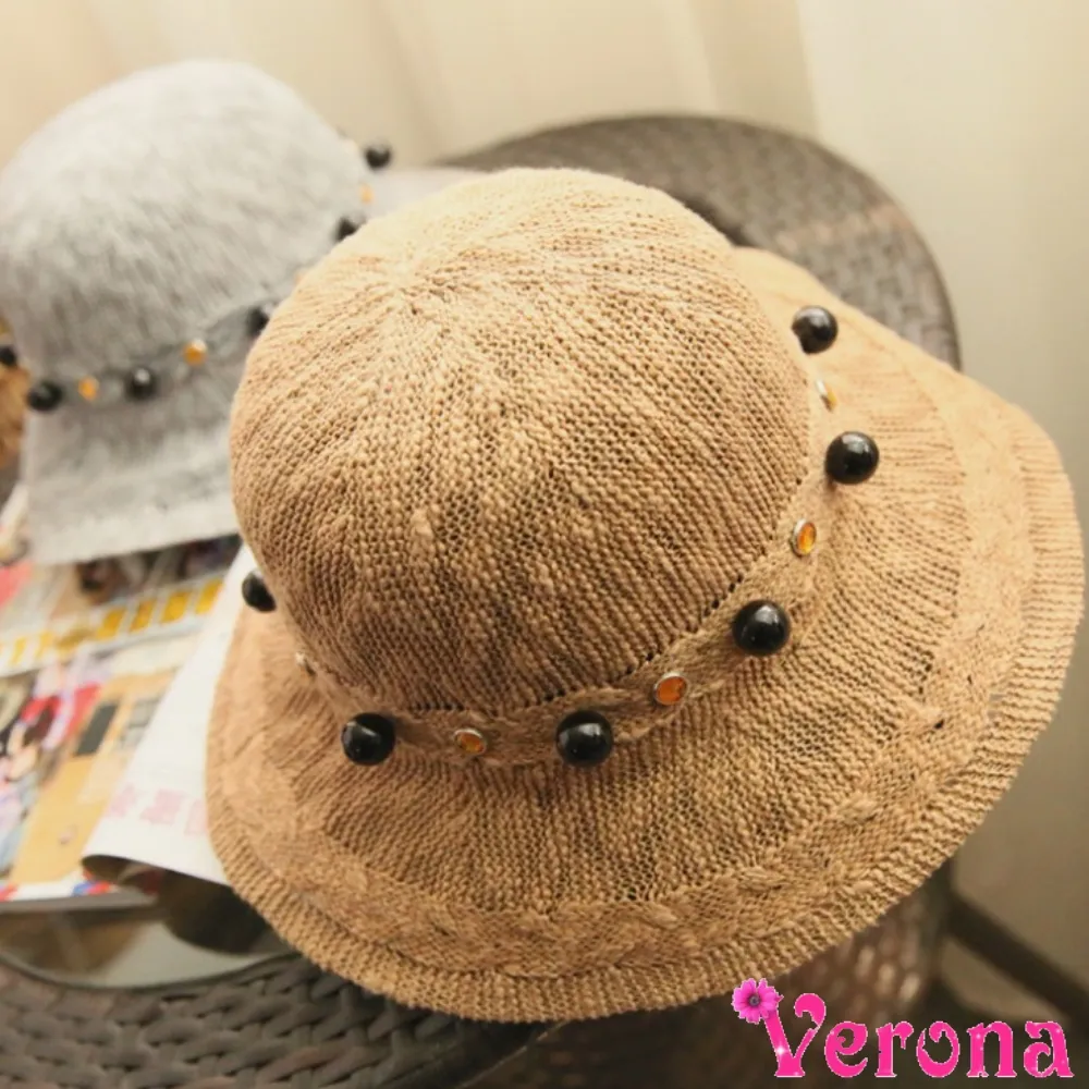【Verona】寶石珍珠可折疊漁夫帽防曬帽(多色可選)