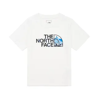 【The North Face 官方旗艦】北面兒童白色品牌融合風景圖案短袖T恤｜873ZFN4