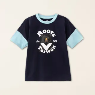 【Roots】Roots大童-Taiwan Day系列 動物拼接袖設計短袖T恤(軍藍色)