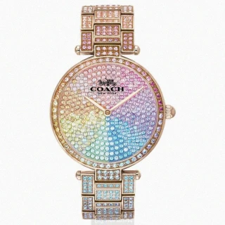 【COACH】COACH手錶型號CH00059(彩虹圈錶面玫瑰金錶殼彩虹色精鋼錶帶款)