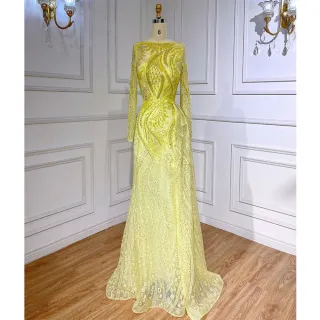 【女神婚紗禮服】高端奢華手工亮片優雅宴會晚禮服 LA71829 黃色(聚會禮服 年會主持人)
