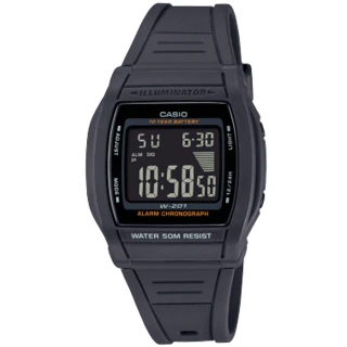 【CASIO 卡西歐】輕巧簡約數位電子腕錶/黑(W-201-1B)
