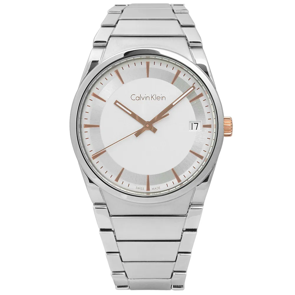 【Calvin Klein】step 俐落極簡知性日期不鏽鋼手錶 銀白色 38mm(K6K31B46)