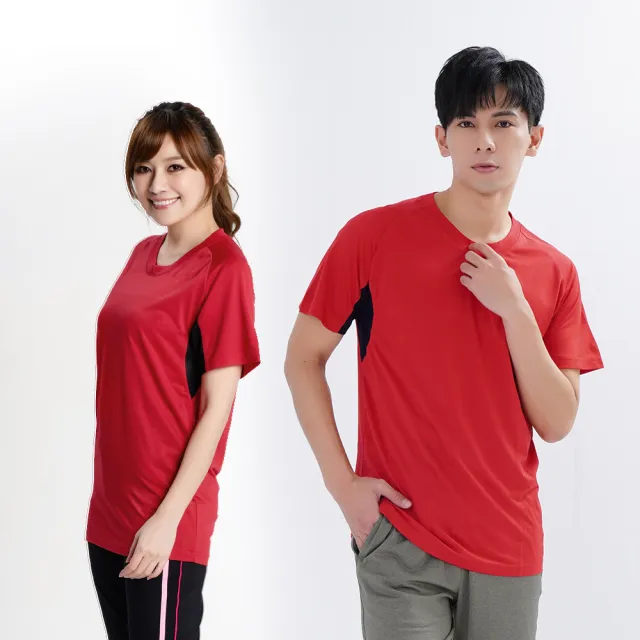 【遊遍天下】MIT男女款抗UV防曬涼感吸濕排汗機能圓領衫S0705紅色(短袖T恤S-3L)