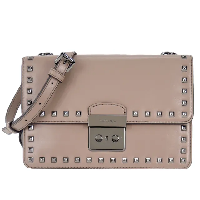 【MICHAEL KORS】Sloan Stud 黑鉚釘牛皮薄型三層斜背包(卡其)