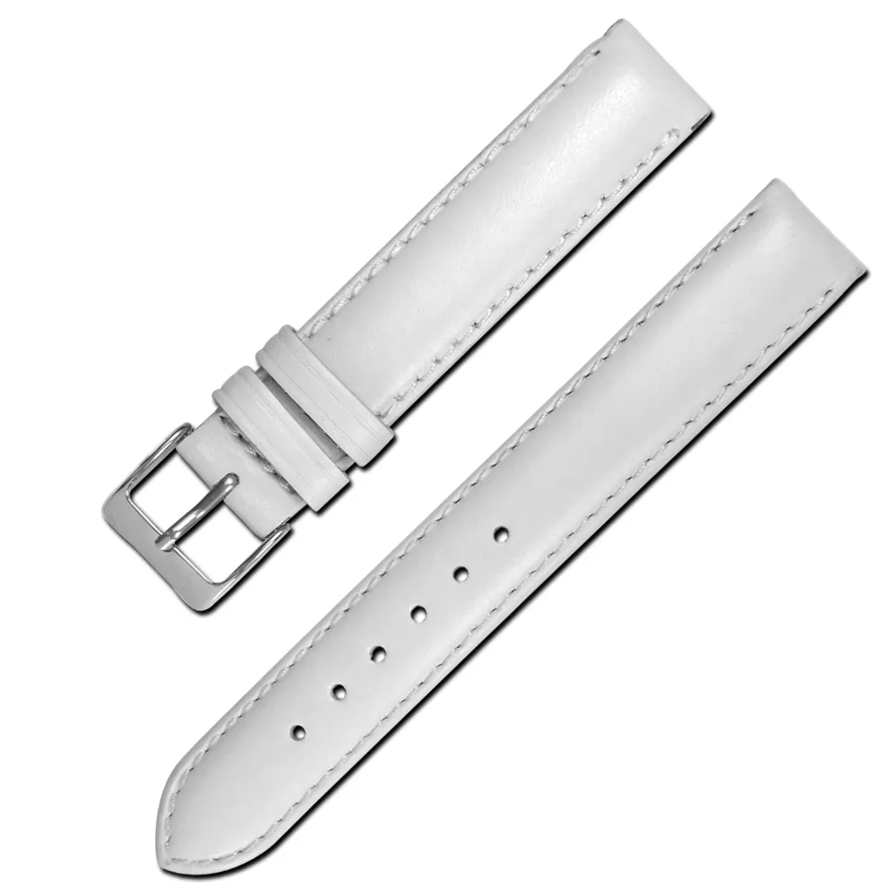 【Watchband】各品牌通用柔軟簡約質感車線真皮錶帶(同寬-白色)