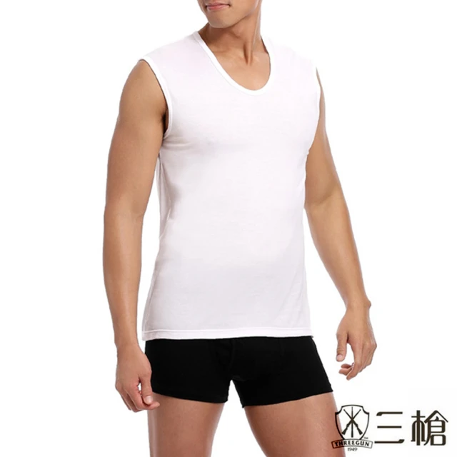 【三槍牌】時尚精典型男金絲棉寬肩背心2件組(白M-XL)