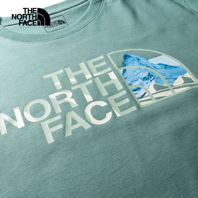 【The North Face 官方旗艦】北面男女款綠色胸前品牌風景印花短袖T恤｜86PQI0F