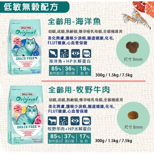【UNCLE PAUL 保羅叔叔】田園生機貓糧 1.5-2KG(貓飼料 貓食 貓乾糧 低敏腸道健康 主食 幼貓成貓全齡貓)
