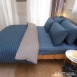 【LUST】布蕾簡約-藍 100%精梳純棉、雙人6尺床包/枕套/薄被套組(台灣製)