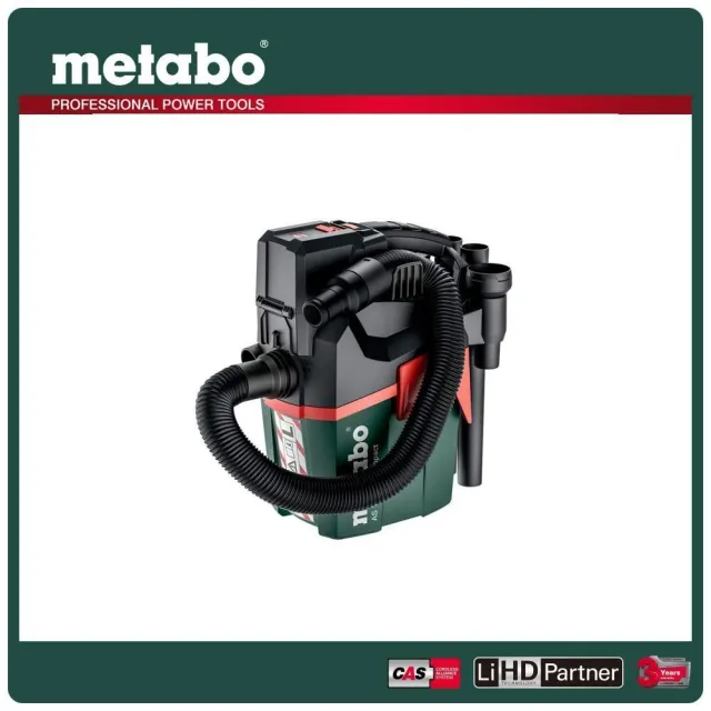【metabo 美達寶】18V鋰電乾濕兩用吸塵器5.5Ah單電套裝組隨附工具袋(AS 18 LPC COMPACT)