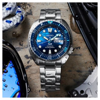 【SEIKO 精工】Prospex PADI陶瓷圈海龜王潛水機械錶-藍x銀/45mm 雙11限定(SRPK01K1/4R36-06Z0F)