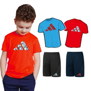 【adidas 愛迪達】兒童五分褲運動套裝 2套組(快乾 抗臭 兒童室內體能 籃球 桌球 羽球 直排輪 體操 足球)