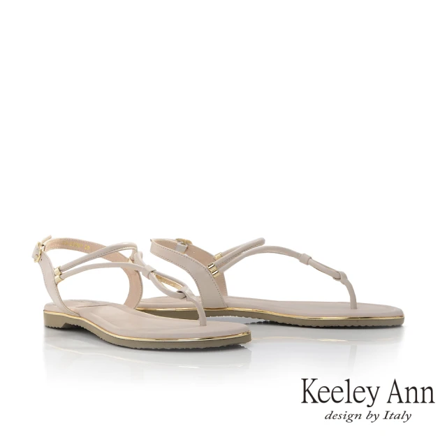 【Keeley Ann】條帶金屬釦夾腳涼鞋(米白色332008132)