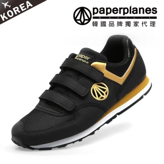 【Paperplanes】正韓空運。復古撞色魔鬼氈男女情侶慢跑休閒鞋(7-1431黑金/現貨)