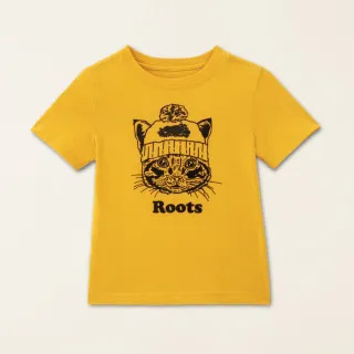 【Roots】Roots小童-動物派對系列 毛帽貓咪純棉短袖T恤(金黃色)