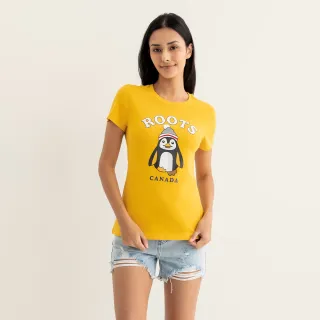 【Roots】Roots女裝-動物派對系列 绒布動物純棉修身短袖T恤(金黃色)