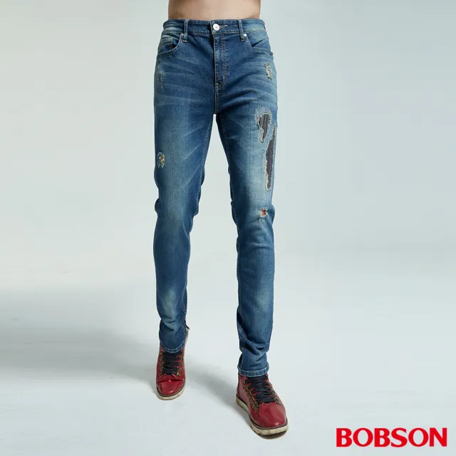 【BOBSON】男款大彈力補釘窄管褲(1829-53)