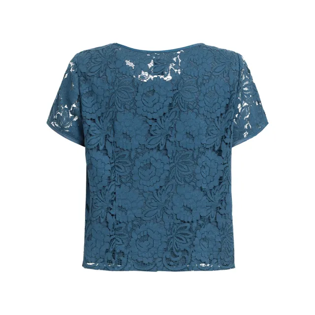 【ILEY 伊蕾】重工蕾絲滾邊絲綢排釦短版上衣(藍色；M-XL；1231061831)