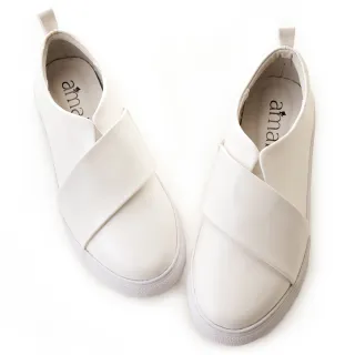 【amai】寬帶交叉厚底休閒鞋 懶人鞋 厚底鞋 小白鞋 鬆糕鞋 小白鞋女 大尺碼 GW17-1WT(白色)