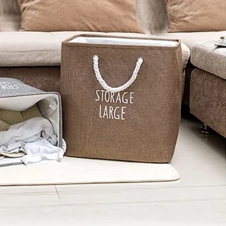 【收納職人】自然簡約風StorageLarge超大容量粗提把厚挺棉麻方型整理收納籃XL-四色可選(收納袋 置物籃)