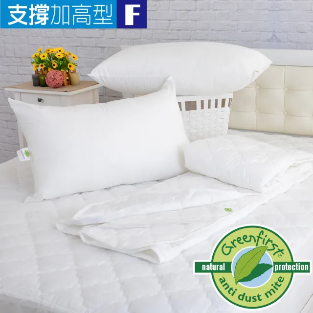 【LooCa】防蹣防蚊加高枕頭x2+平面式保潔墊-大6尺(Greenfirst防蹣系列)