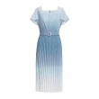 【ILEY 伊蕾】海洋漸層壓摺方領長洋裝(淺藍色；M-XL；1232077073)