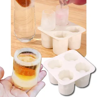 【融化冰杯】創意小酒杯造型冰塊模具4格(矽膠模具 裝飲料冰塊 製冰盒 威士忌冰球 果凍 巧克力 酒吧)