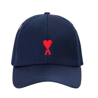 【AMI PARIS】經典愛心刺繡LOGO 深藍色 棉質 棒球帽 帽子(UCP213C00020491)