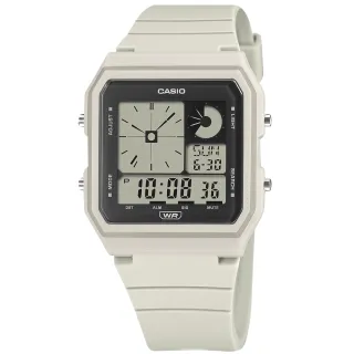 【CASIO 卡西歐】經典復古 方形造型 雙顯 電子數位 橡膠手錶 米白色 33mm(LF-20W-8A)