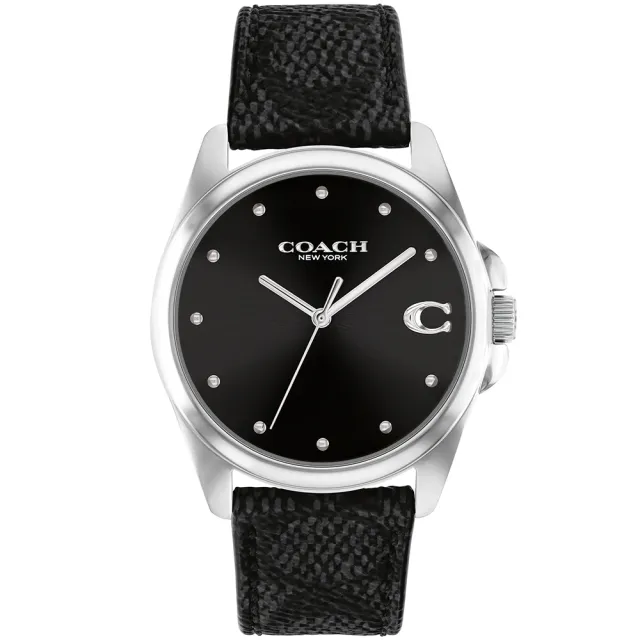 【COACH】官方授權經銷商 Greyson 經典C字LOGO皮帶女錶-36mm/黑 雙11 禮物(14504112)