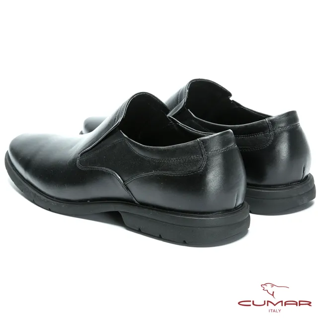 【CUMAR】超輕舒適大底 真皮素面休閒皮鞋(黑色)