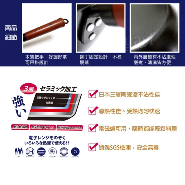 【Quasi】日式佐佐味碳鋼不沾平底鍋 26cm(適用電磁爐)