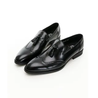 【GEORGE 喬治皮鞋】Amber系列 牛皮刷色翼紋雕花流蘇樂福鞋 -黑315019BW10