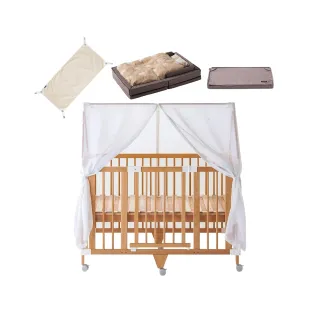 【Farska】童趣森林5合1嬰兒旗艦大床 頂級奢華全配組(大床+床墊組+延伸床墊+蚊帳+收納網)