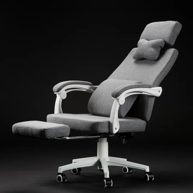 【IDEA】透氣親膚棉麻S型護脊人體工學電腦椅/辦公椅(升級置腳台)